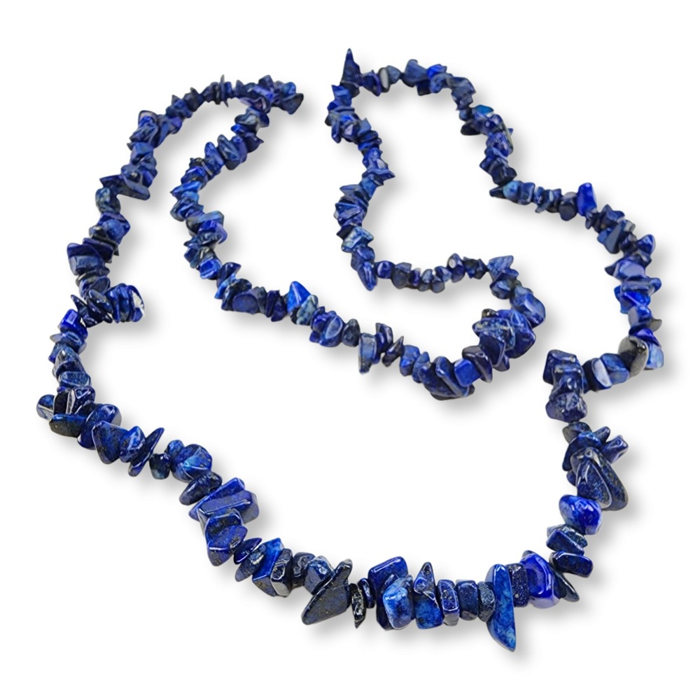 Vintage Blue Sodalite Nugget Chip Necklace No Clasp 34 Inches Long - Picture 2 of 5